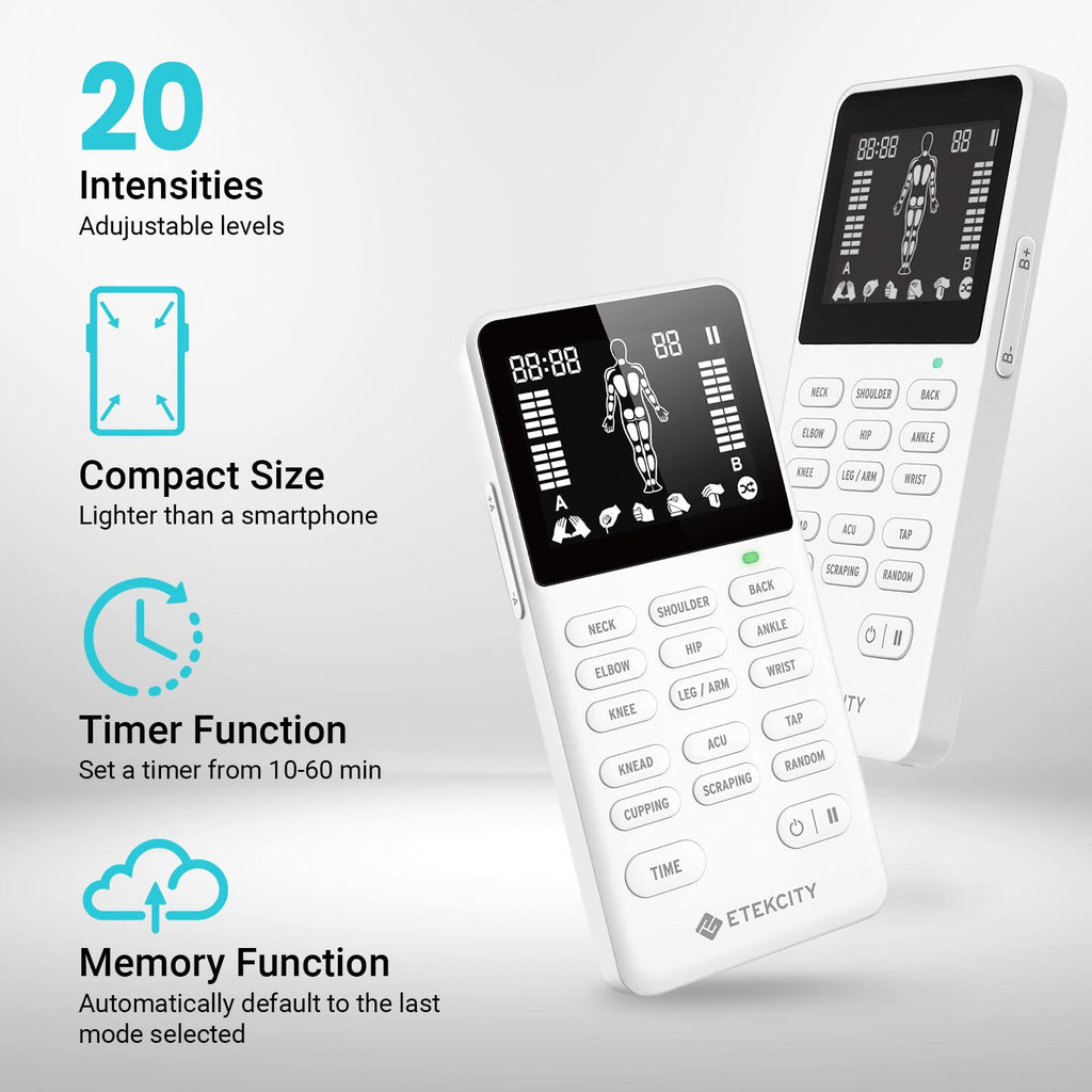 Etekcity 4-Output TENS Unit, FSA HSA Store Eligible, Muscle Stimulator Accessories Machine, Neck Back Massager, Period Cramp, Nerve Sciatica Pain Relief, Rechargeable Electric Medical Physical Therapy
