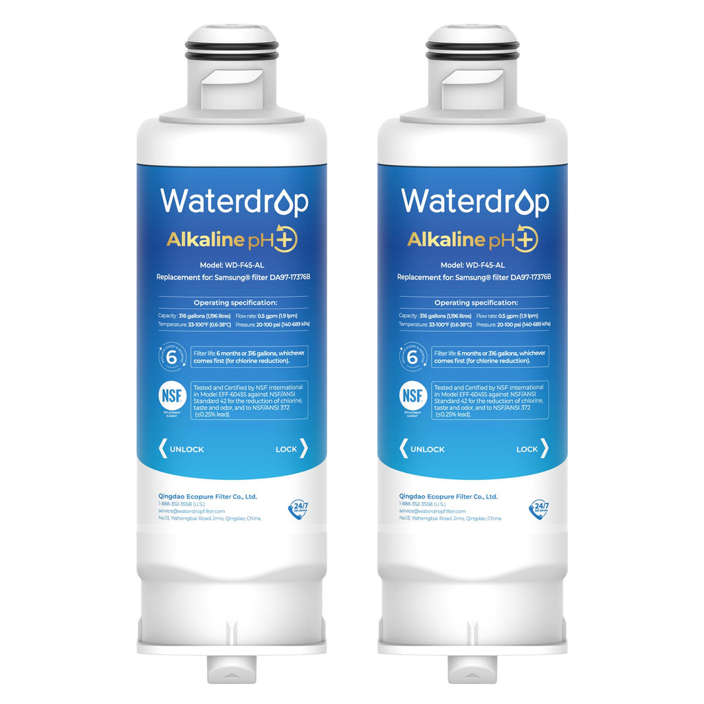 Waterdrop 𝐀𝐥𝐤𝐚𝐥𝐢𝐧𝐞 DA97-17376B Water Filter, 𝐄𝐧𝐡𝐚𝐧𝐜𝐞𝐬 𝐩𝐇, Replacement for Samsung® HAF-QIN/EXP, DA97-08006C, RF28R7201SR, RF28R7351SG, 2 Filters