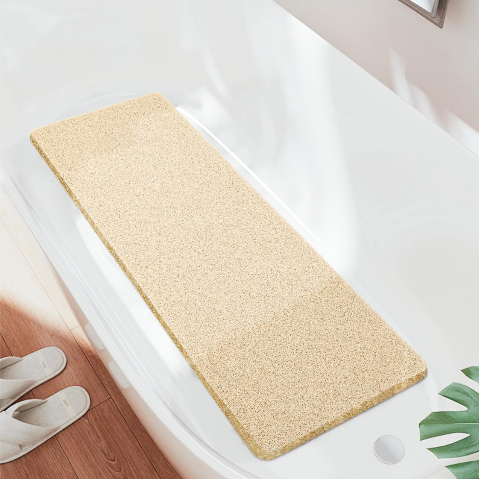 Joyhalo Shower Mats for Showers Anti Slip for Elderly, 47'' x 16'' Non Slip Bath Mat for Inside Shower, Bath Tub Mats for Bathroom Non Slip for Shower, PVC Loofah Bathroom Mats, Beige