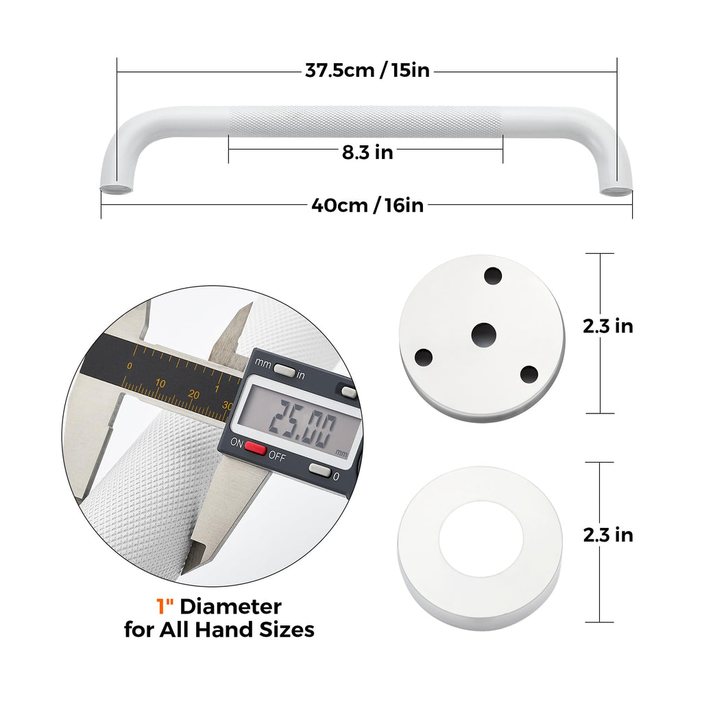 Grab Bars for Shower, 2 Pack 16-Inch Anti Slip Shower Handles for Elderly, Safety Shower Grab Bar, Stainless Steel Handicap Grab Bars for Bathroom (White 1" Diameter)