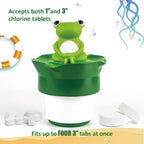 MKLZ Chlorine Floater for Pool, Floating Large Chlorine Dispenser, Bromine Tablet Holder, Fits 1 and 3 Inch Tablets for Above & In-Ground Swimming Pools, Spa Hot Tub, Funny Frog Float