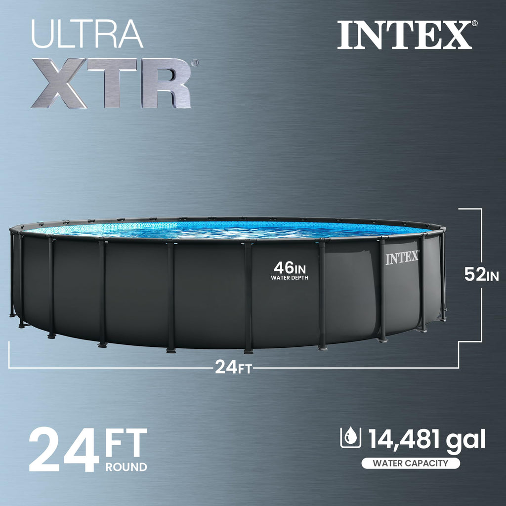 INTEX Ultra XTR 24 ft x 52 in Above Ground Pool Set, Round Swimming Pool with Steel Frame, 2100 GPH Sand Filter Pump, Ladder, Cover, & Ground Cloth