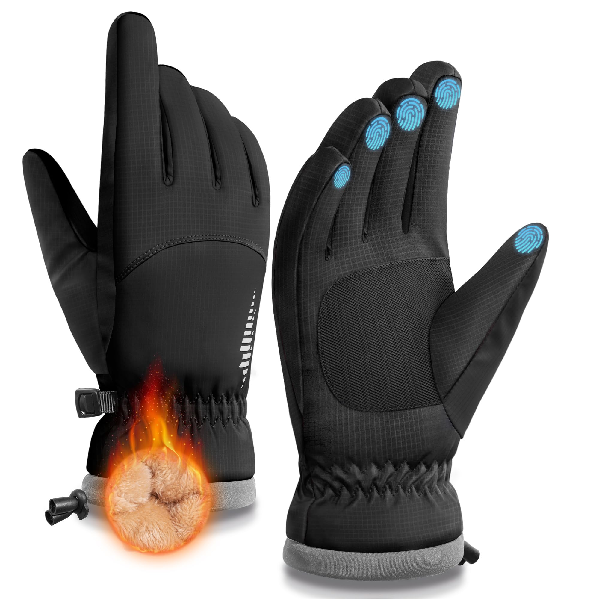 Winter Waterproof Warm Gloves Women Men with Touchscreen Fingers, Ski Snow Windproof for Cold Weather Thermal, for Running Hiking Driving Cycling Outdoor Sports Daily Work