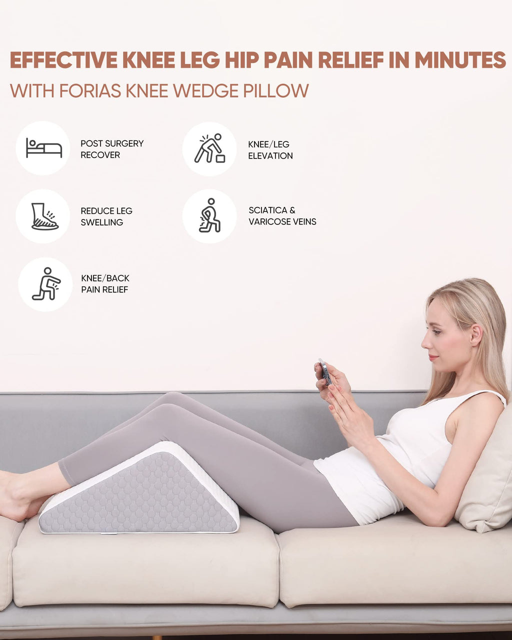 Forias Memory Foam Leg Wedge Pillow – 8" Triangle Design for Relaxed Sleeping Comfort