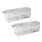 2-Pack H&B Live Animal Cage Trap,Folding 32x10x12 inch Humane Cat Trap for Stray Cats,Raccoons,Squirrel,Skunk,Mole,Groundhog,Opossums Armadillo,Rabbit,Catch and Release(Silver)