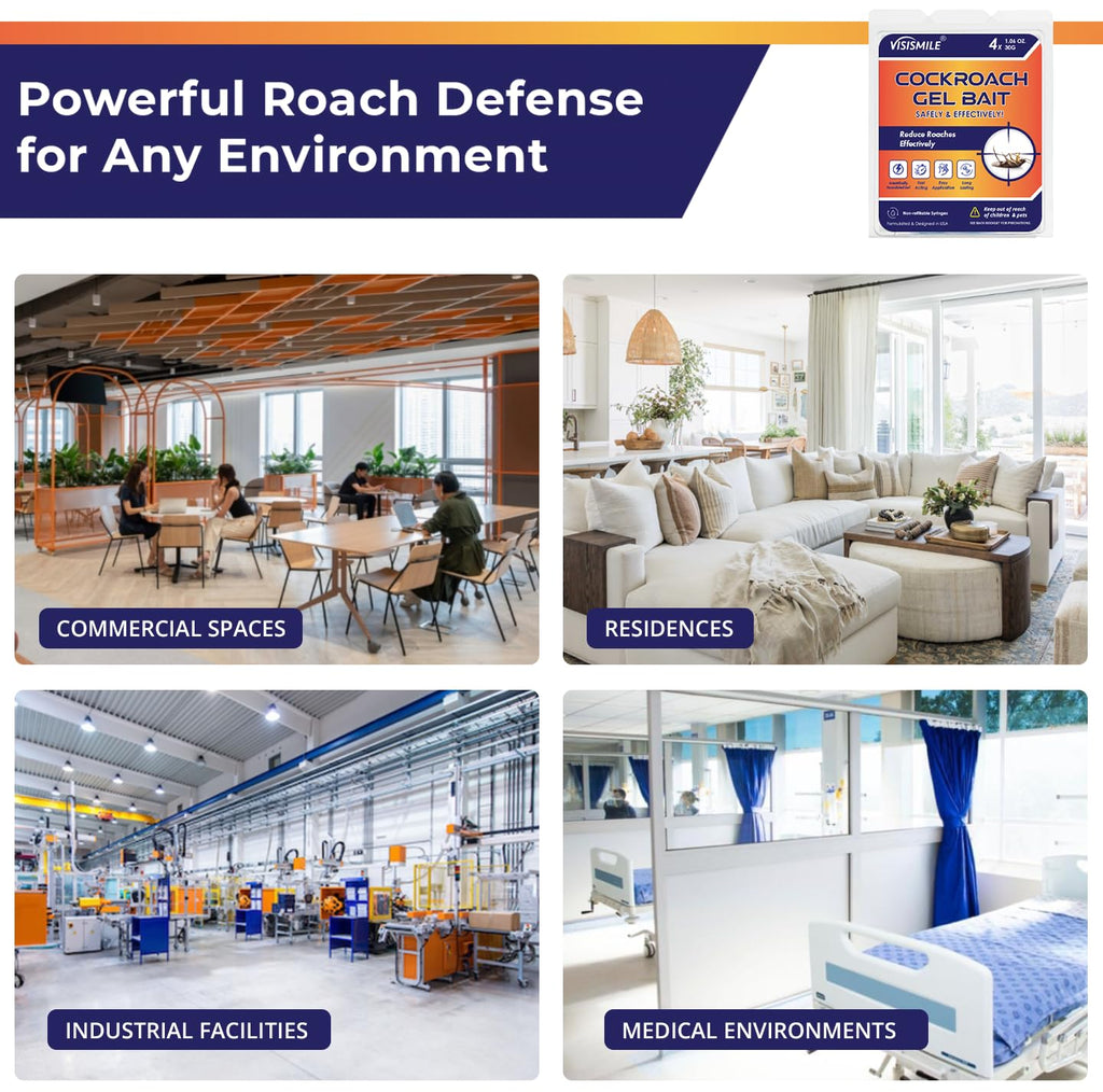 Roach Gel Bait Indoor and Outdoor: Cockroach Killer Repellents for German Cockroaches, Small Roaches – Cockroach Deterrent for Homes and Kitchens – Pet Safe Roach Control 4-Tubes