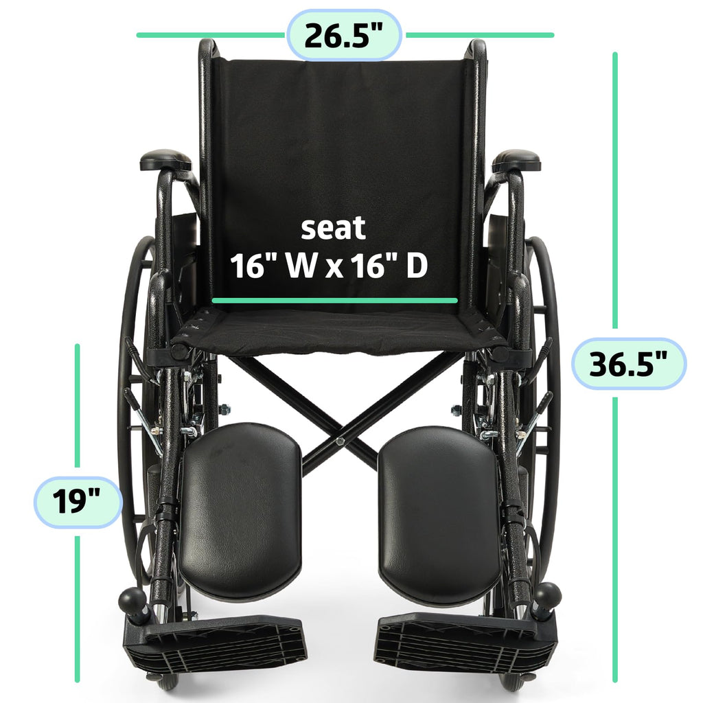Medline Comfortable Folding Wheelchair with Swing-Back, Desk-Length Arms and Elevating Footrests, 18”W x 16”D Seat