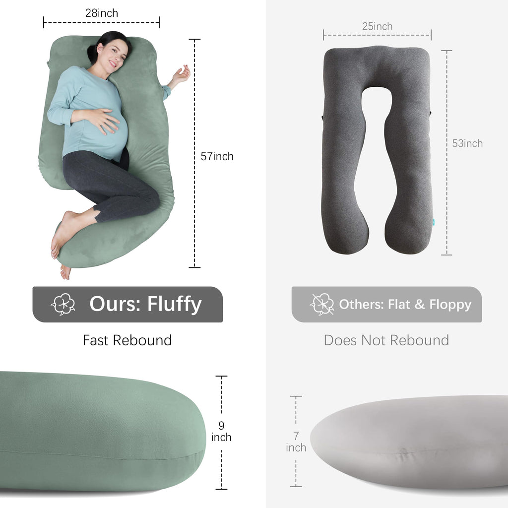 MOON PARK Pregnancy Pillows for Sleeping - U Shaped Full Body Maternity Pillow with Removable Cover - Support for Back, Legs, Belly, Hips - 57 Inch Pregnancy Pillow for Women - Green