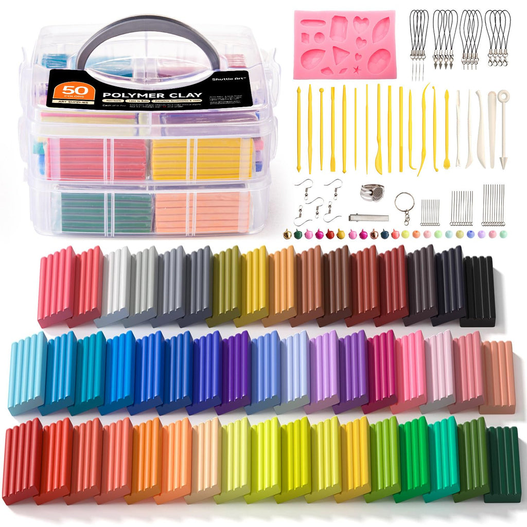 Shuttle Art Polymer Paste, 50 Colours of Modelling Clay with Modelling Tools Accessories, DIY Clay Kit Oven Bake, Non-Toxic for Children
