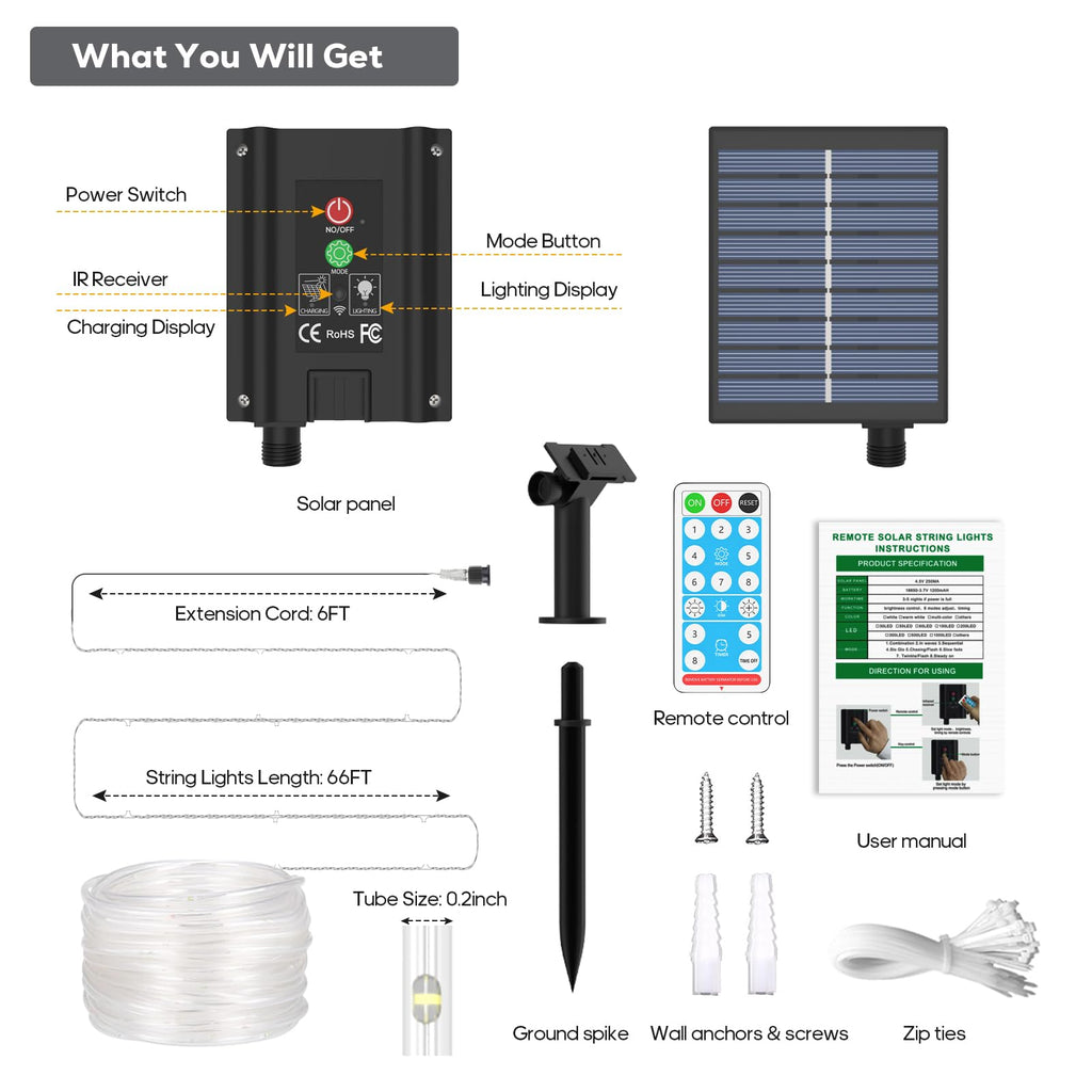 ICRGB Solar Halloween Lights, 66FT 200 LED Outdoor Solar Rope Lights, IP67 Waterproof Solar Lights, 8 Modes Christmas Lights, Solar String Lights for Outside, Halloween Tree Pathway Autumn Decorative