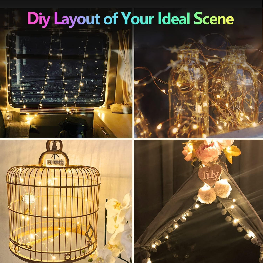 2 Pack Each 33Ft 100LED Battery Operated Fairy Lights with Remote, Waterproof Battery Christmas Twinkle Lights with Timer, String Lights for Bedroom Christmas Decorations (Warm White)