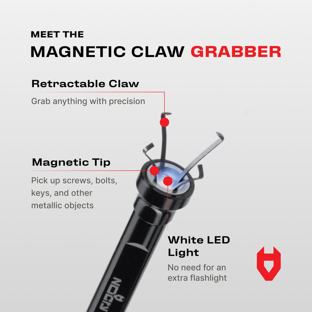 Magnetic Flexible Claw Grabber Pickup Tool with Bright LED Light - 27.7in Long Magnetic Pickup Tool, Retractable Claw Grabbing Tool, Magnetic Grabber Tool with 5lb Pull Strength Pick Up Tool