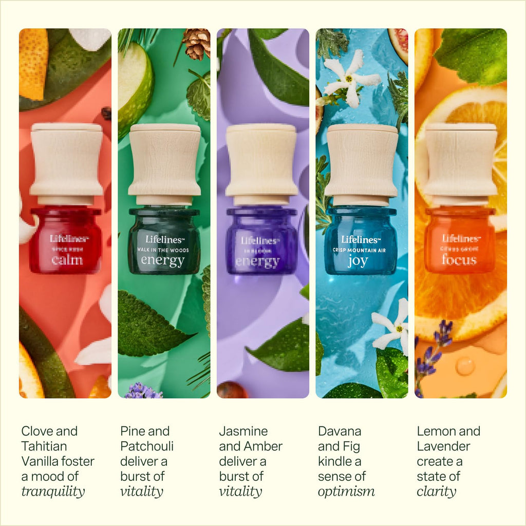 200 ML Waves Ultrasonic Diffuser with Cascading Mist + Essential Oil Discovery Set 5-Pack - 100% Pure Essential Oils & Sustainably Sources Botanicals - Natural - 7.5 ML Bottles