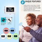 MAXCULUX 【Upgraded】 Digtal Clock with Day and Date for Seniors, Auto DST, 19 Alarms & Auto Dimmable, Non-Abbreviated Extra Large Clock for Elderly Dementia Alzheimers