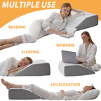 Bedluxe Leg Pillow, 8inch Leg Elevating Pillow for After Surgery, Blood Circulation, Leg Wedge Pillow for Side Sleeping, Leg Rest for Swelling, Cooling Gel Memory Foam Top, White/Grey
