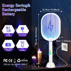 Qualirey 2 Pack Electric Fly Swatter 3000v Bug Zapper Racket 2 in 1 Mosquito Killer with 3 Layers Safety Mesh 20.5 Inch Extra Large USB Rechargeable with 1200mah Battery for Indoor Outdoor(White)