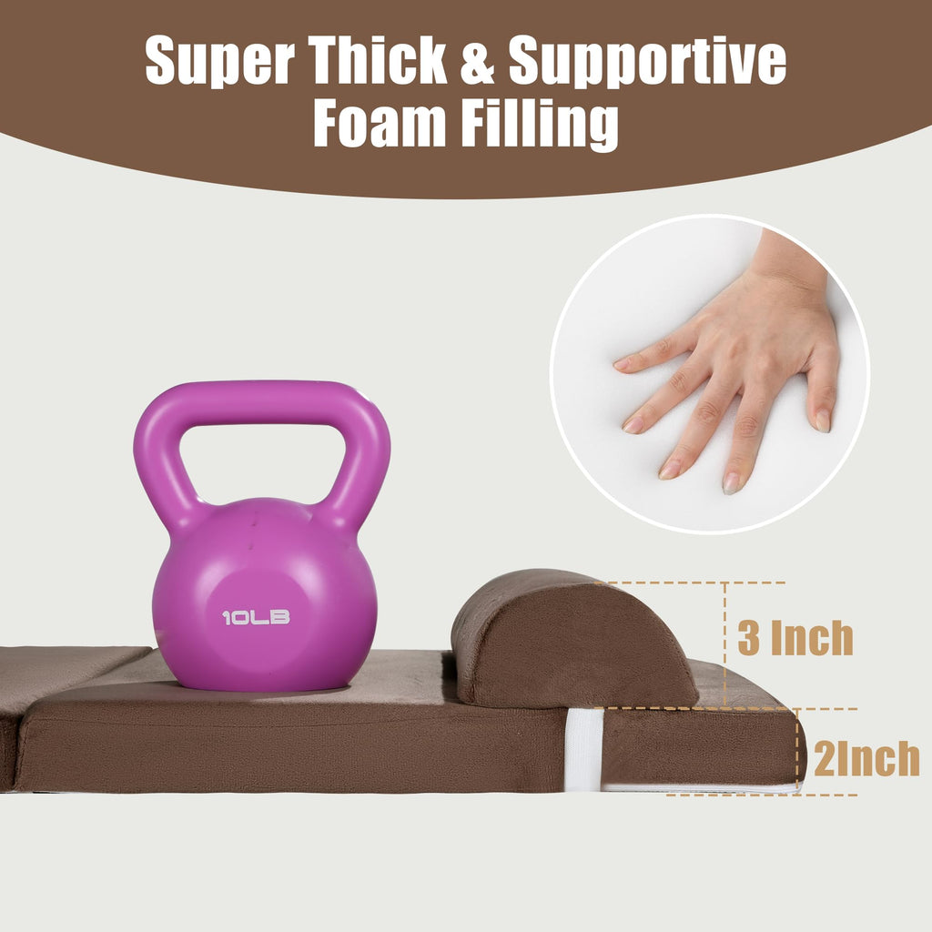 HOMBYS 5-in-1 Recliner Seat Cushion for Elderly+Lumbar Support Pillow + Leg Pad, with Adjustable Half Moon Neck Pillow & Footrest, High Density Foam Filling with Velvet Fabric, Thick & Non-Slip, Brown