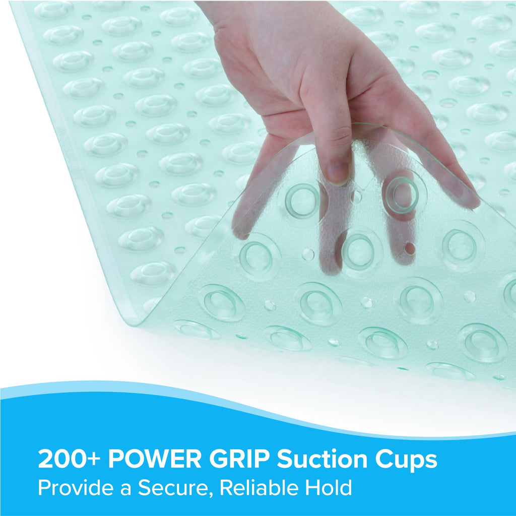 SlipX Solutions Power Grip Extra Long Bath Tub & Shower Mat 39x16, Wet Floor Non-Slip for Elderly & Kids Bathroom, 30% Longer Bathtub Mats, 200 Suction Cups, Drain Holes (1, Translucent Light Green)
