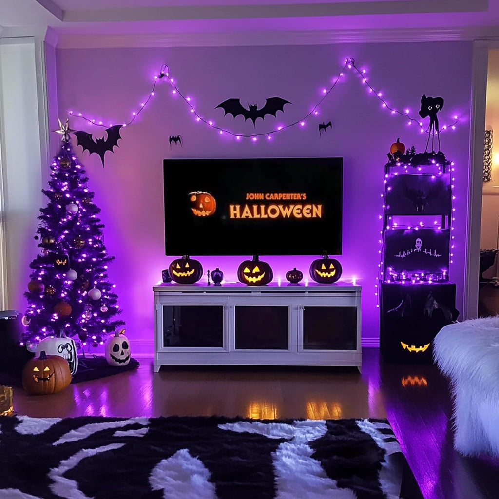 JMEXSUSS 250 LED Halloween String Lights, 91.5ft Purple Halloween Lights Outdoor Waterproof, 8 Lighting Modes Connectable Christmas Tree Lights for Yard Patio Party Holiday Decorations