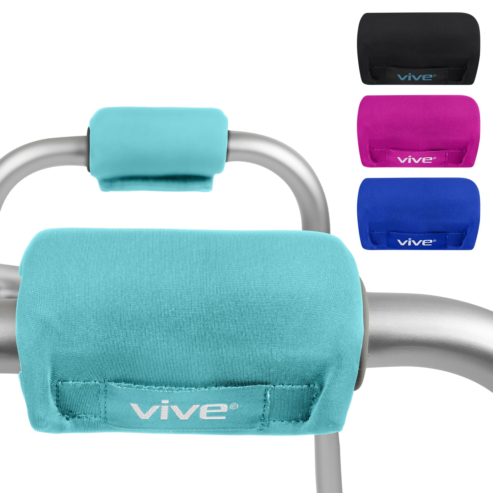 Vive Walker Handle Cushions - Padded Hand Covers - Soft Padding Medical Accessories for Folding Rolling Wheelchair, Rollator Handle, Senior, Elderly Grippers - Foam Crutch Pads Grips - Mobility Aid (Teal)