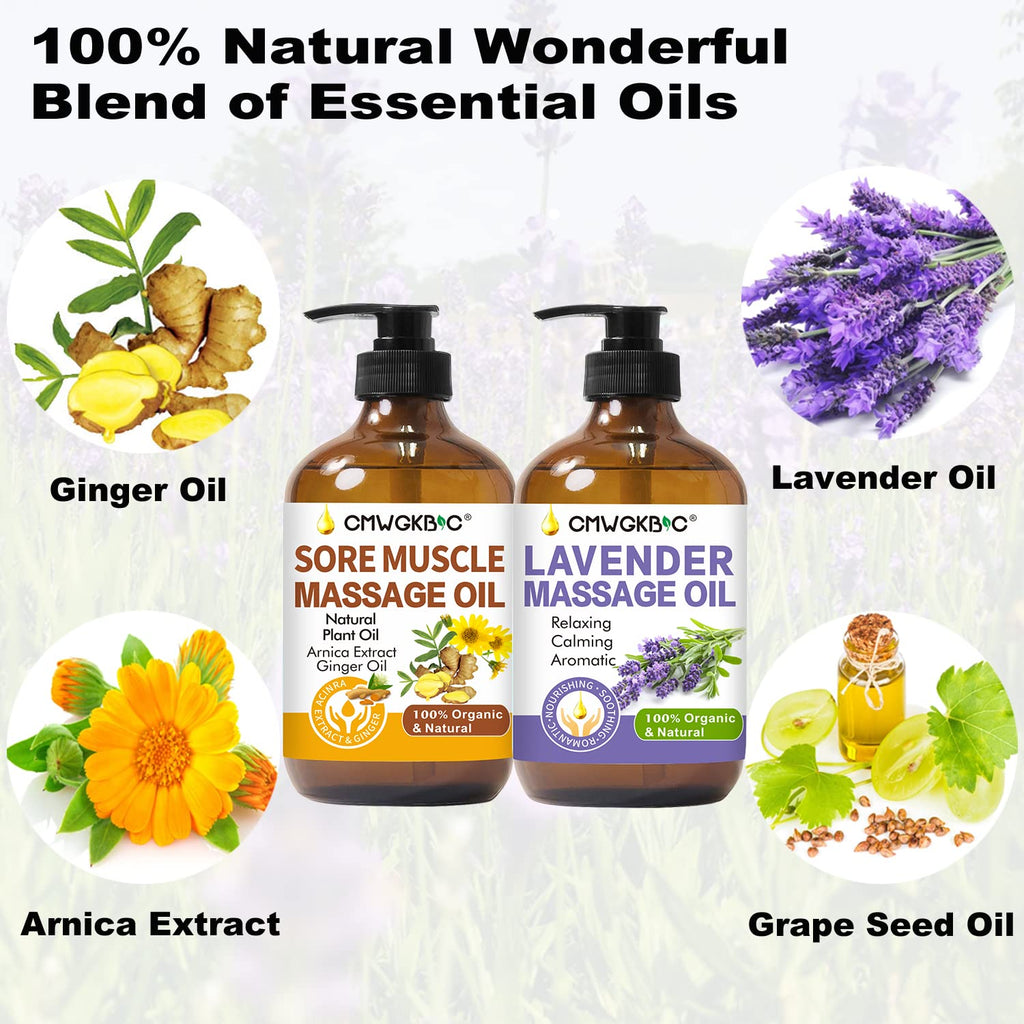 Massage Oil for Massage Therapy Kit,Ginger Oil Lymphatic Drainage-Arnica Sore Muscle Oil Massage &Lavender Oil Relaxing Massage Oils,Massage Kit With Massage Roller Ball Valentines Gifts for Men Women