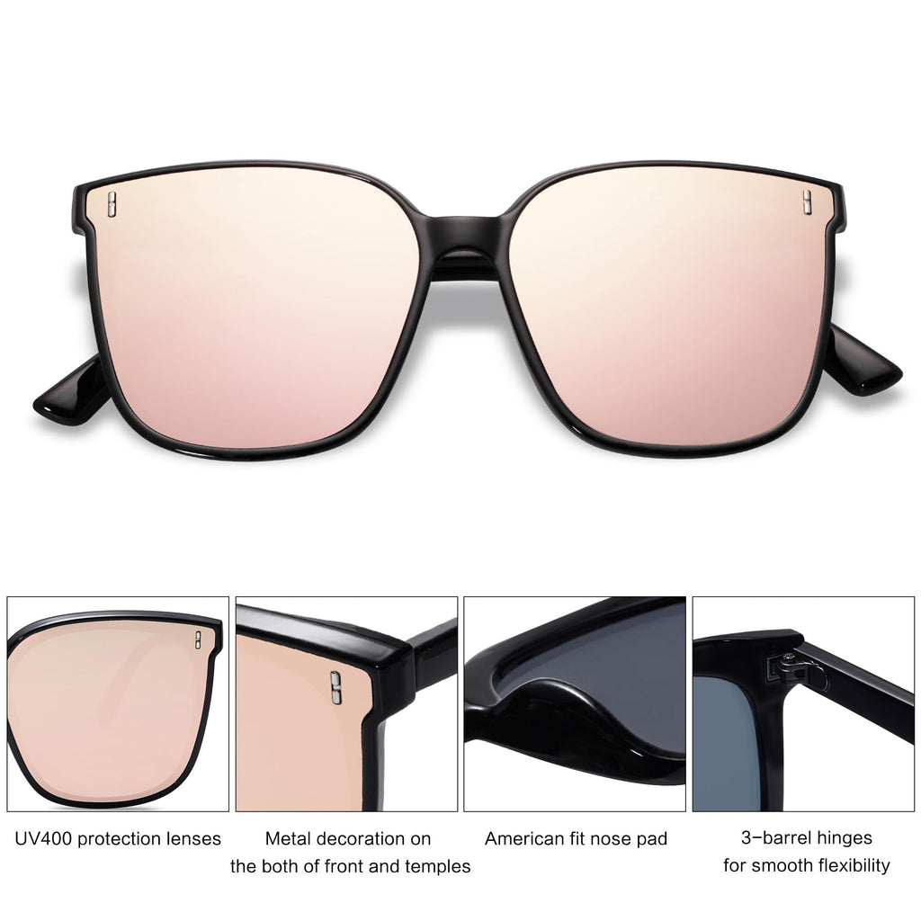 Sunglasses for Women Men Vintage Style Shades SJ2157,Black/Pink