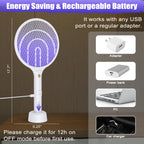 Electric Fly Swatter Racket 3000V Bug Zapper 2 in 1 Mosquito Zapper USB Rechargeable, 1200mAh Mosquitoes Killer Lamp & Fly Zapper with 3 Layer Safety Mesh for Home, Bedroom, Kitchen, Patio (2 Pack)