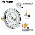 MEANLIN MEASURE 1/2" NPT Bimetal Thermometer for Hot Water, Boilers and Pipes, 3" Dial, 6" Lead-Free Brass Stem, Temperature Range 0-250°F/-20-120°C, Accuracy 2%, Center Back Mount