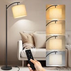 PESRAE Arc Floor Lamp with Remote Control, 9W/1000LM Stepless 3000K-6000K LED Bulb Included, Standing Lamp with Tall lamp with Adjustable Linen Lampshade for Bedroom,Living Room