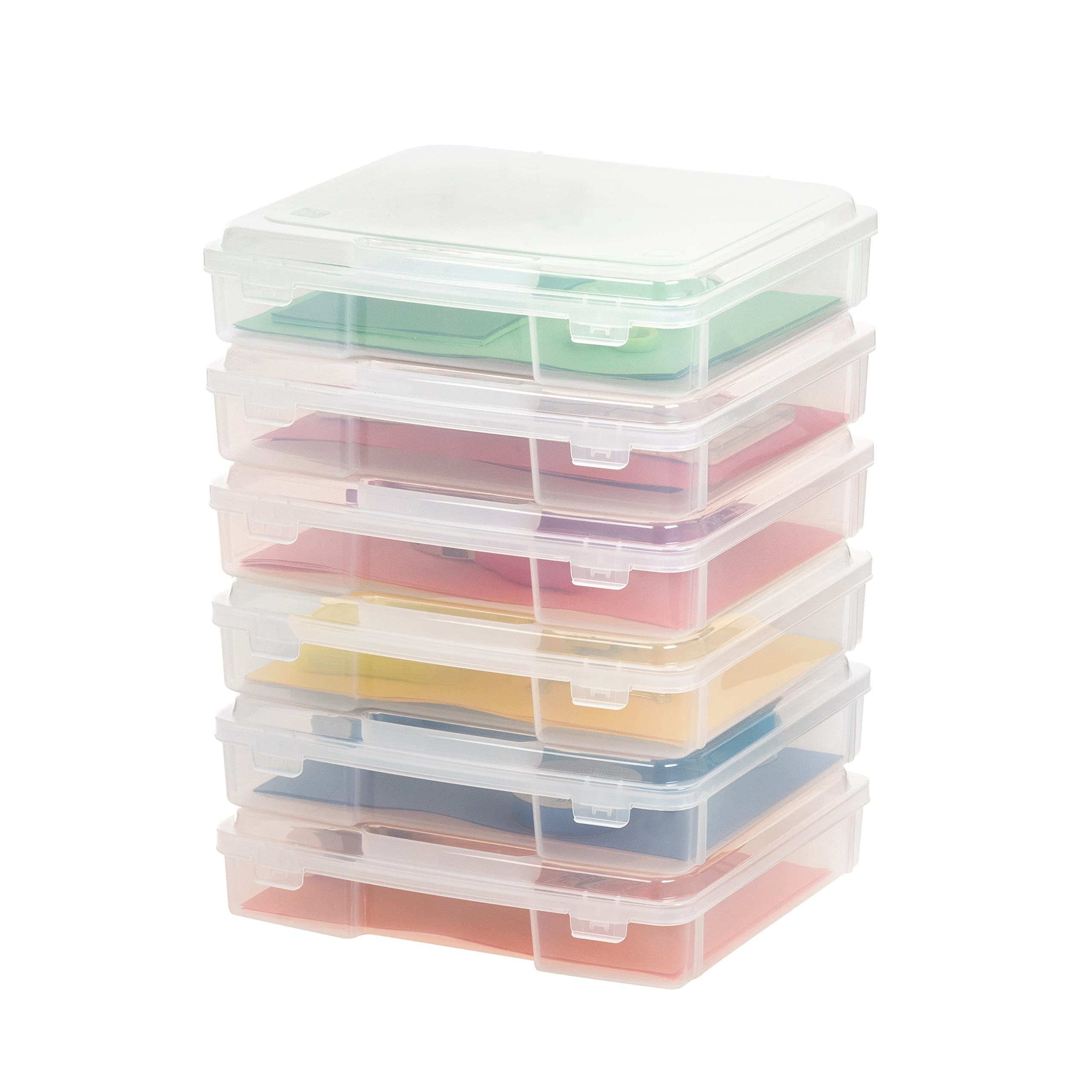 IRIS USA Board Game Storage Craft Organizer Box with Snap-Tight Latch Lid, 6-Pack Portable Plastic Case Bin for Puzzles, Magazines, Hobbies, Art Supplies, Fits 8.5" x 11" & A4 Papers, Thick, Clear