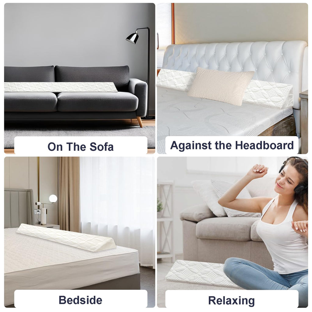Bed Wedge Pillow Headboard, Ultra Soft Wedge Gap for King Size Bed, Memory Foam Bed Crack Pillow with Washable Cover, 76" x 10" x 6"