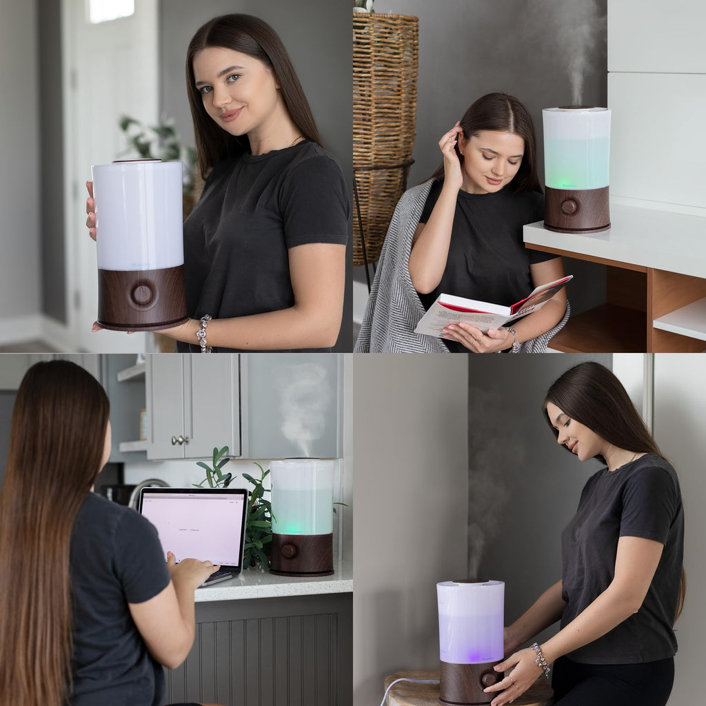 BlueHills Premium 2000 ML XL Essential Oil Diffuser Aromatherapy Humidifier for Large Room Home 40 Hour Run Huge Coverage Area 2 Liter Extra Large Capacity Diffuser Dark Wood Grain (E003)