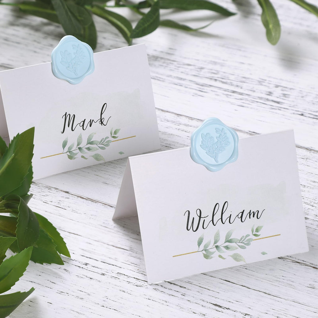 UNIQOOO Wax Seal Stickers - Eucalyptus Wedding Invitation Envelope Seal Stickers, 50 Pcs Self- Adhesive Light Blue Stickers, Perfect for Invitation, Christmas, Gift Wrapping