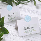 UNIQOOO Wax Seal Stickers - Eucalyptus Wedding Invitation Envelope Seal Stickers, 50 Pcs Self- Adhesive Light Blue Stickers, Perfect for Invitation, Christmas, Gift Wrapping