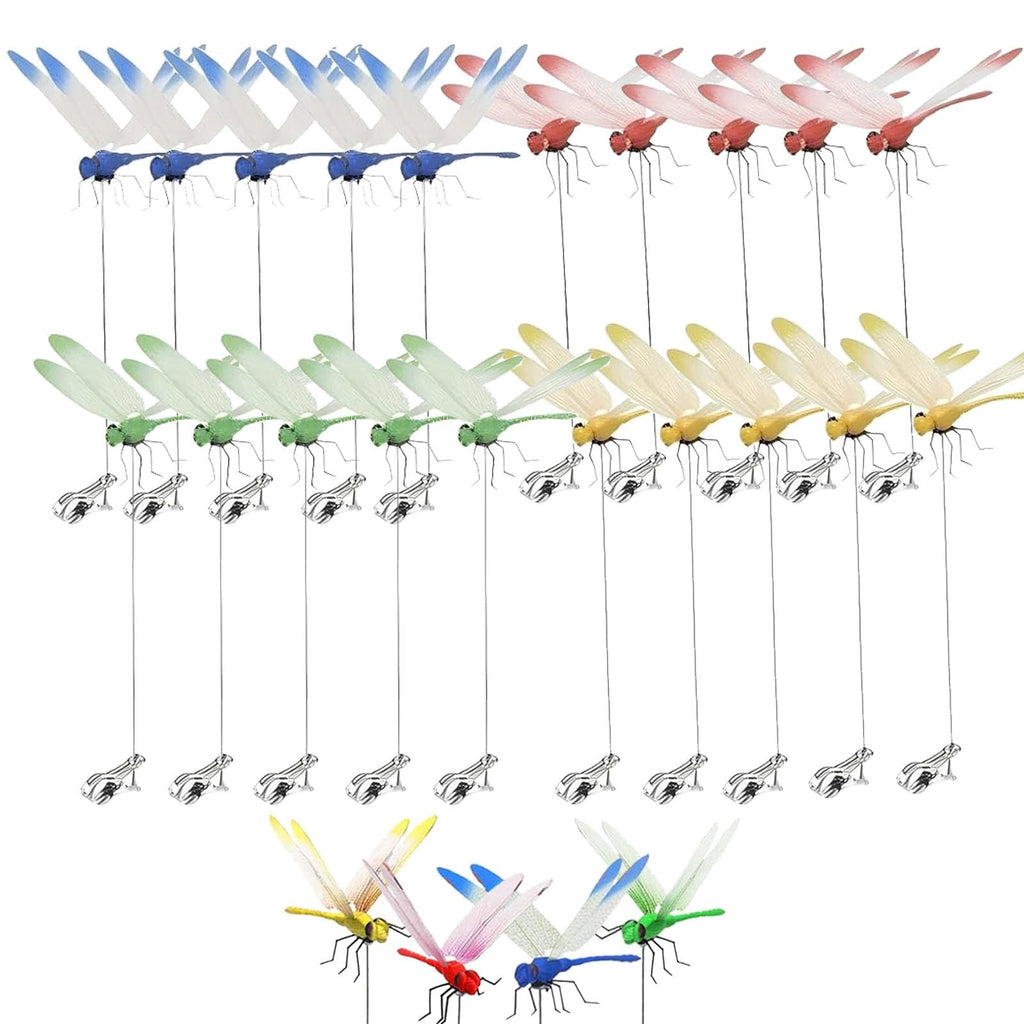 20 Pcs Dragonfly Clips for Bugs Repellent, 3D Artificial Dragonfly Hat Clips Garden Decor, Garden Bird and Fly Scare Devices for Indoor Outdoor