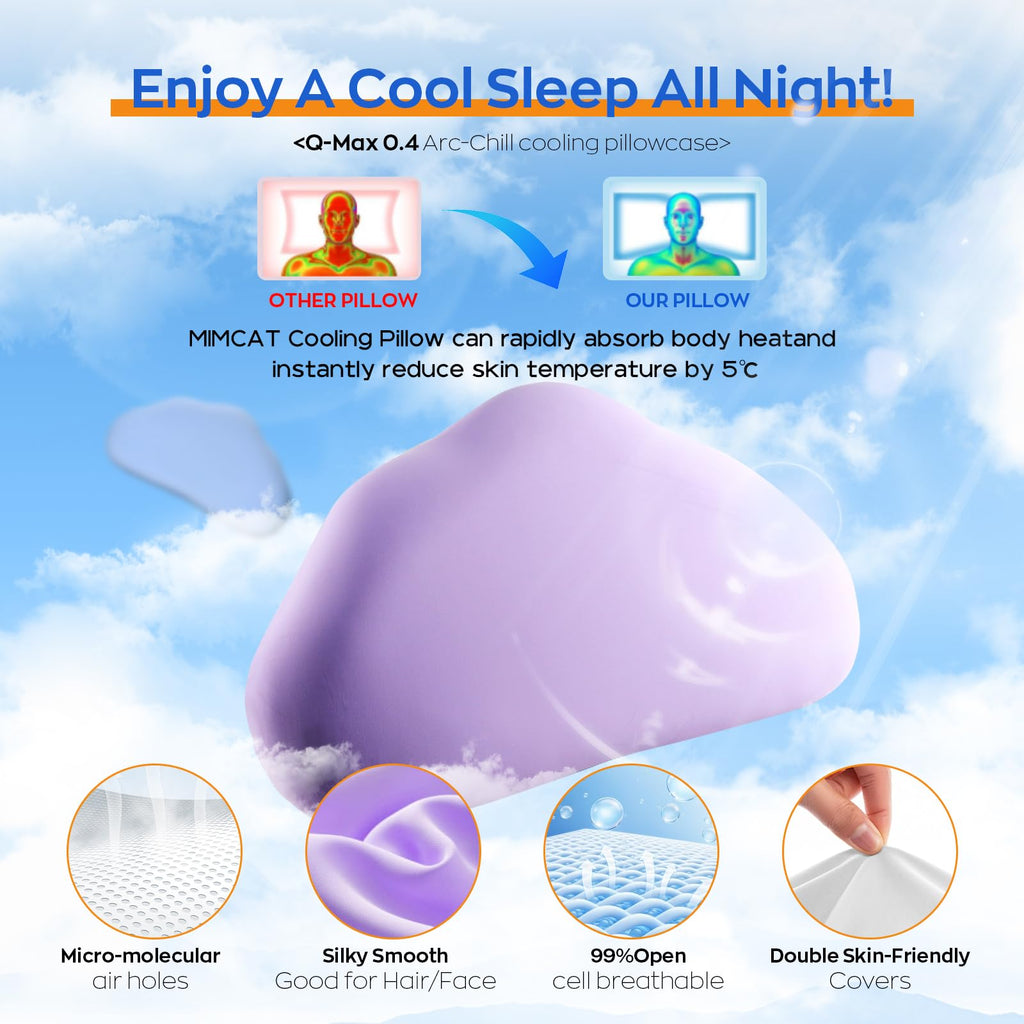 Cloud Contour Memory Foam Pillow Ergonomic Design for Sleeping Comfortably and Reducing Snoring Neck and Cervical Pillow with Cooling Pillowcase Purple