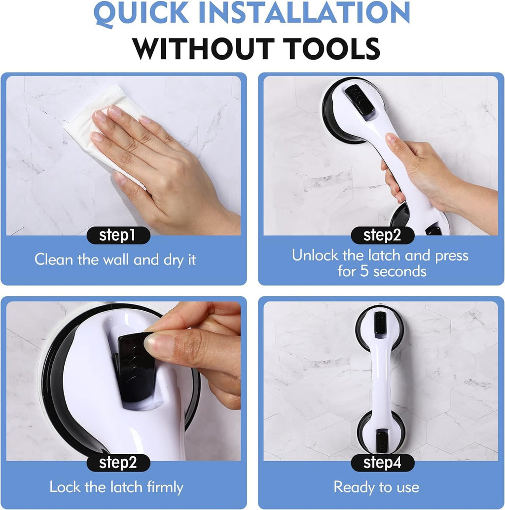 Grab Bars for Bathtubs and Showers, 12 Inch Shower Handle Strong Suction Shower Grab Bar, Bathtub Rails for Seniors, Elderly, Handicap (2 Pack) -Black