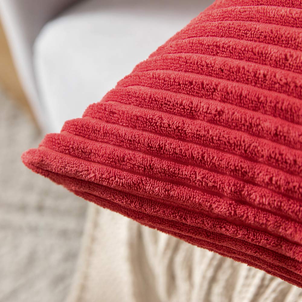 MIULEE Pack of 2 Corduroy Soft Soild Decorative Square Christmas Throw Pillow Covers Set Cushion Cases Pillowcases for Sofa Bedroom Car 18 x 18 Inch 45 x 45 Cm Red