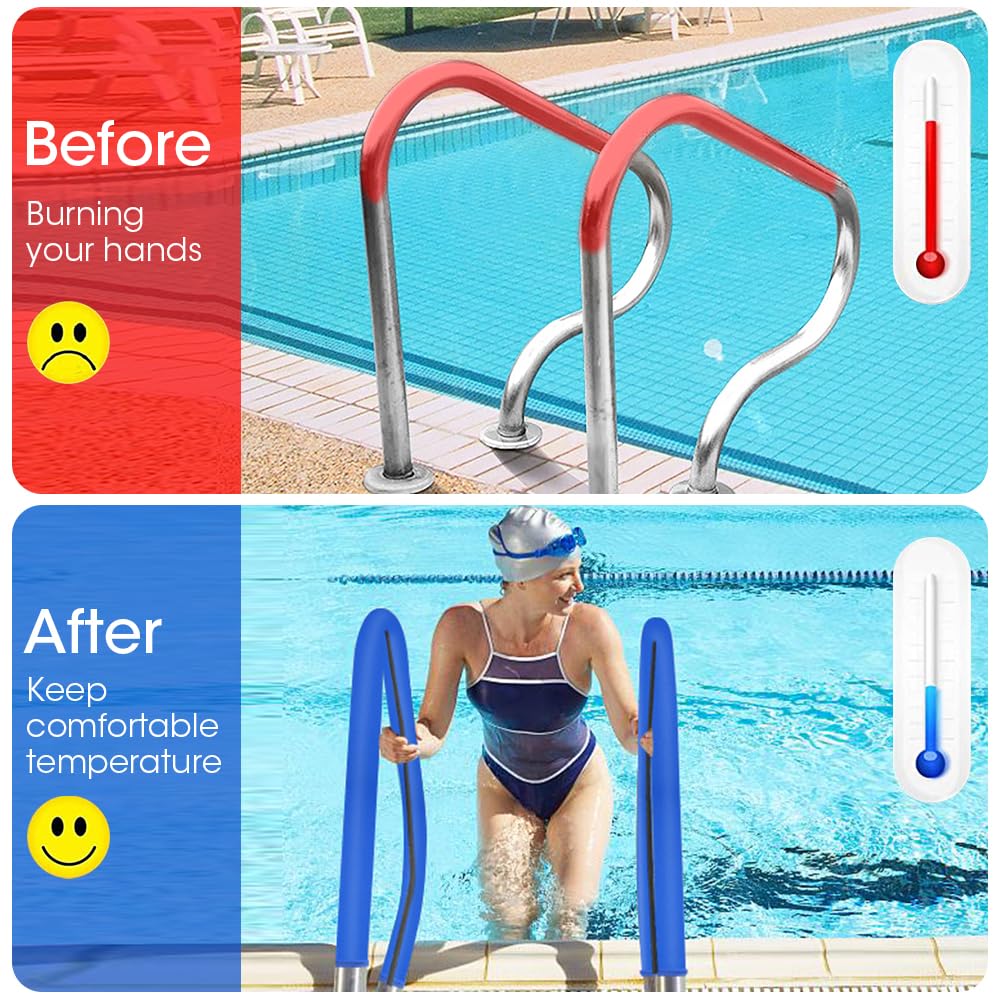 Pool Handrail Cover, 10 Feet Swimming Pool Hand Railing Covers with Zipper Non Slip Anti-Scald Safety Rail Grip Handles Sleeve for Swimming Pools Inground Ladder Hand Rail Grips-Blue