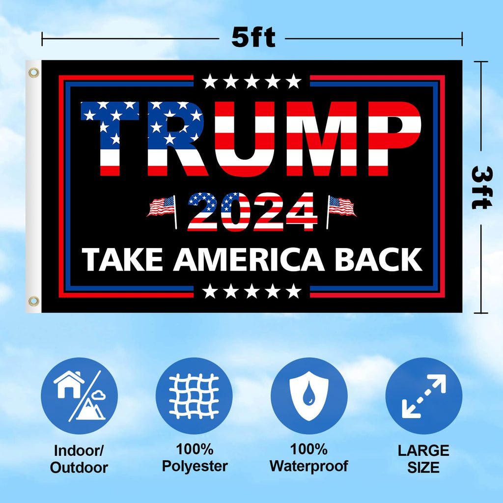 JOWHOL Trump 2024 Flag 3x5 FT Double Sided 3 Ply President Trump Flag Take America Back Banner Indoor Outdoor Heavy Duty With Clear Vivid Patriotic Colors Design UV & Fade Resistant 2 Brass Grommets