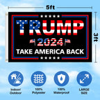 JOWHOL Trump 2024 Flag 3x5 FT Double Sided 3 Ply President Trump Flag Take America Back Banner Indoor Outdoor Heavy Duty With Clear Vivid Patriotic Colors Design UV & Fade Resistant 2 Brass Grommets
