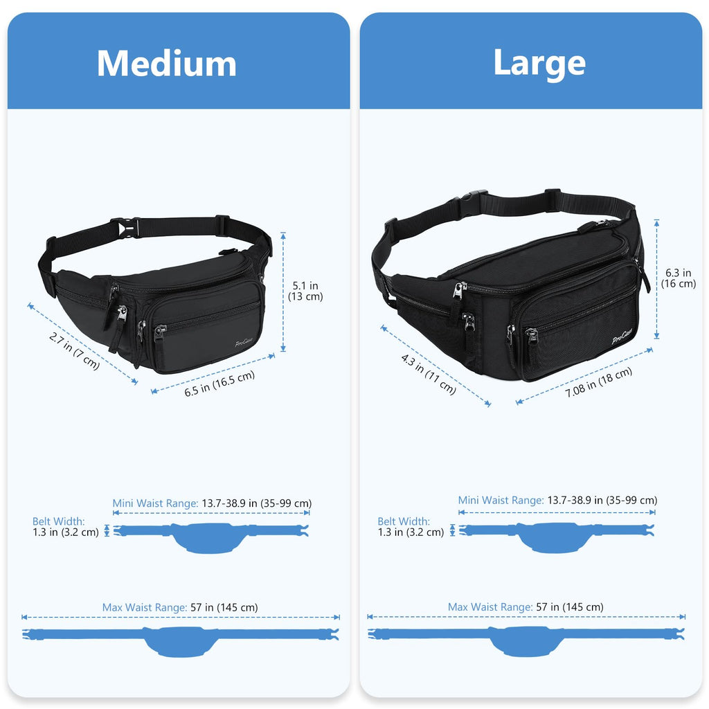 Fanny Pack Waist Packs for Men Women, Waist Bag Hip Pack for Travel Hiking Running Outdoor Sports -Black, Medium