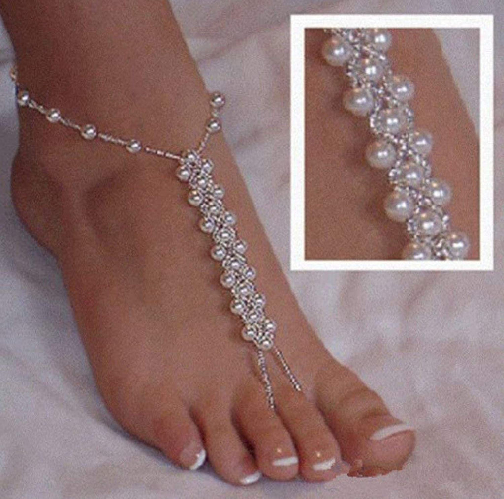 Pearl Barefoot Foot Jewelry Anklet for Sandals& Beach Wedding(1 Pair)
