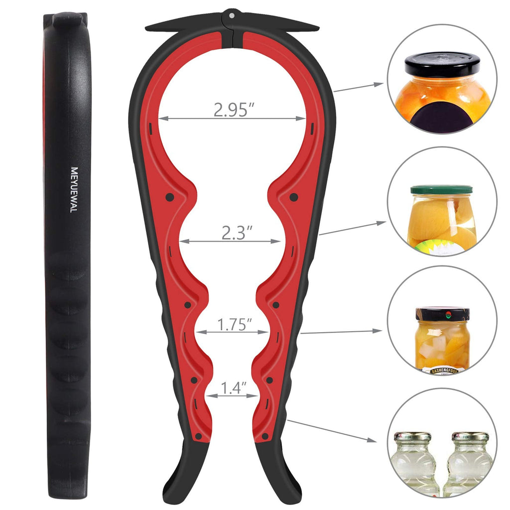 Jar Opener Bottle Opener for Weak Hands, 5 in 1 Multi Function Can Opener Bottle Opener Kit with Silicone Handle Easy to Use for Children, Elderly and Arthritis Sufferers (New red)