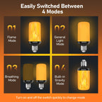 Vicstone Upgraded LED Flame Light Bulbs, 4-Mode Flickering Light Bulbs with Upside Down Effect, E26 27 Fire Light Bulb for Porch Party Patio Home Halloween Christmas Indoor Outdoor, 4 Pack