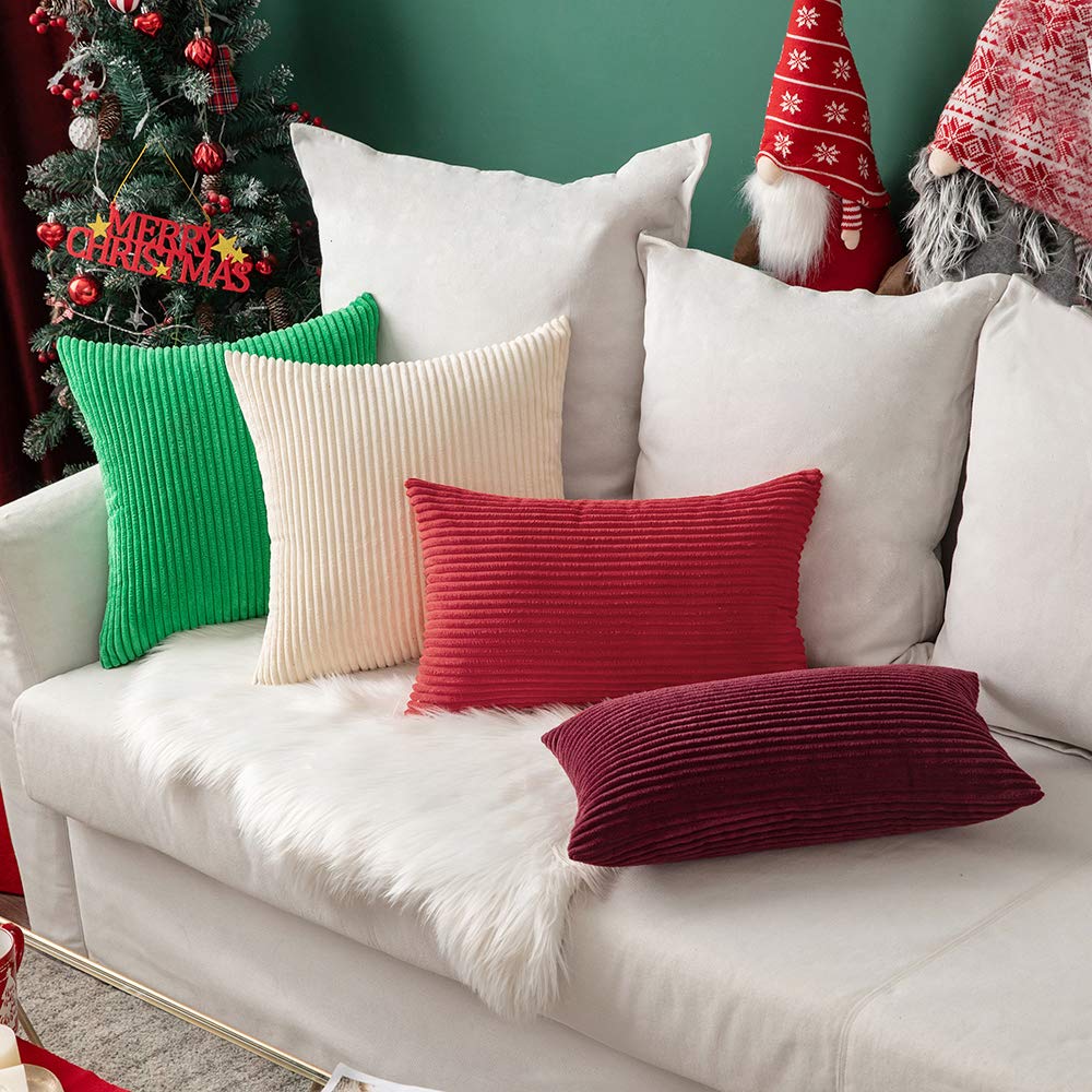 MIULEE Pack of 2 Corduroy Pillow Covers Soft Soild Cushion Cases Decorative Square Christmas Throw Pillow Covers Cream White Pillowcases for Sofa Bedroom Car 18 x 18 Inch 45 x 45 Cm