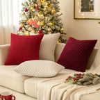 MIULEE Throw Pillow Covers Soft Corduroy Decorative Set of 2 Boho Striped Pillow Covers Pillowcases Farmhouse Home Decor for Christmas Couch Bed Sofa Living Room 18x18 Inch Wine Red