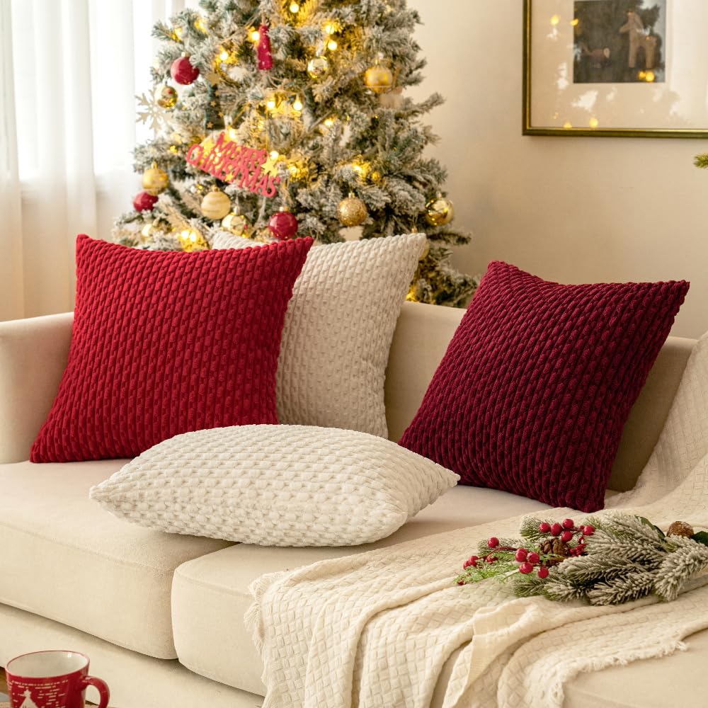 MIULEE Red Throw Pillow Covers Soft Corduroy Decorative Set of 2 Boho Striped Pillow Covers Pillowcases Farmhouse Home Decor for Christmas Couch Bed Sofa Living Room 18x18 Inch