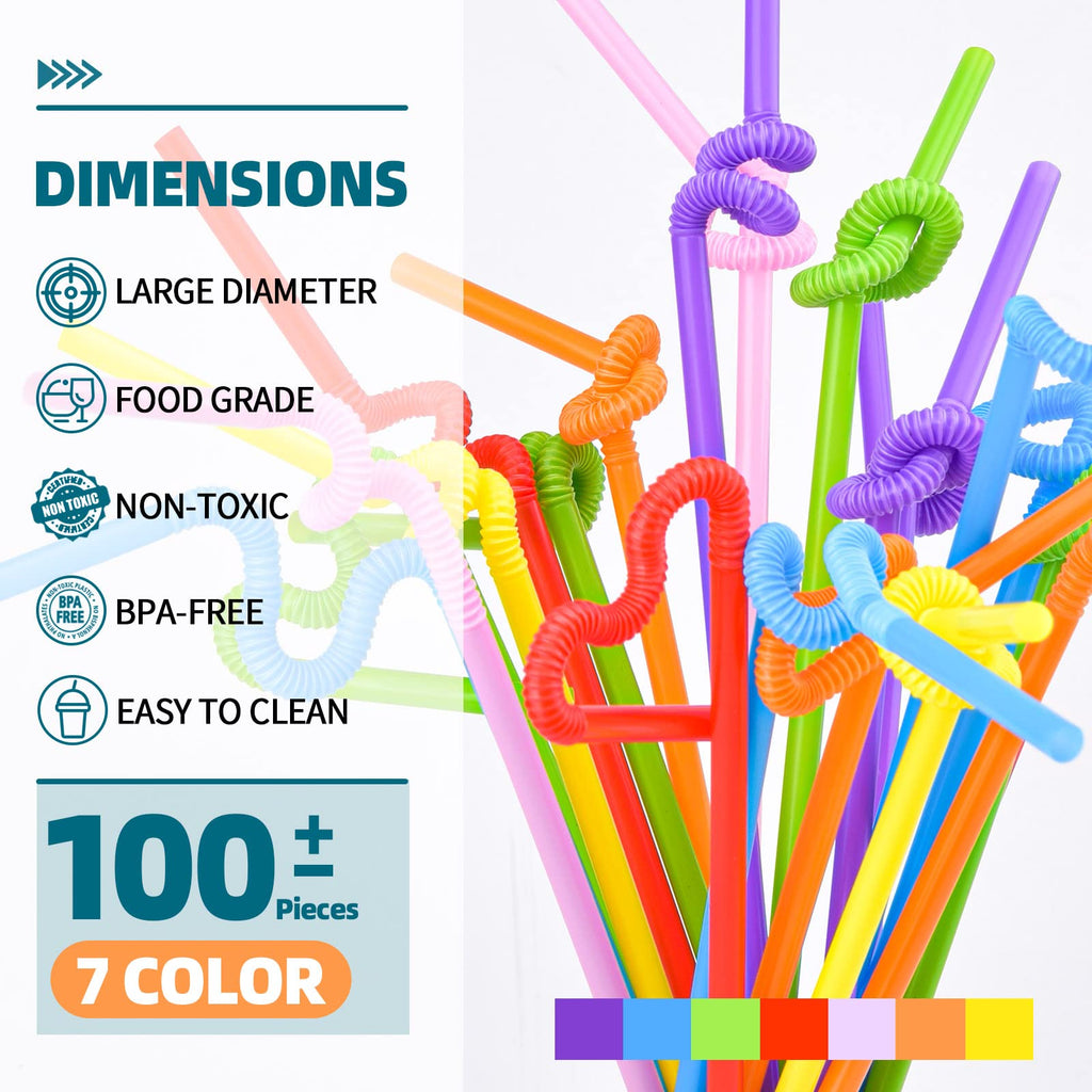 200PCS Flexible Plastic Straws, Colorful Disposable Bendy Party Fancy Straws12.8inch Extra Long Straws Party Decorations