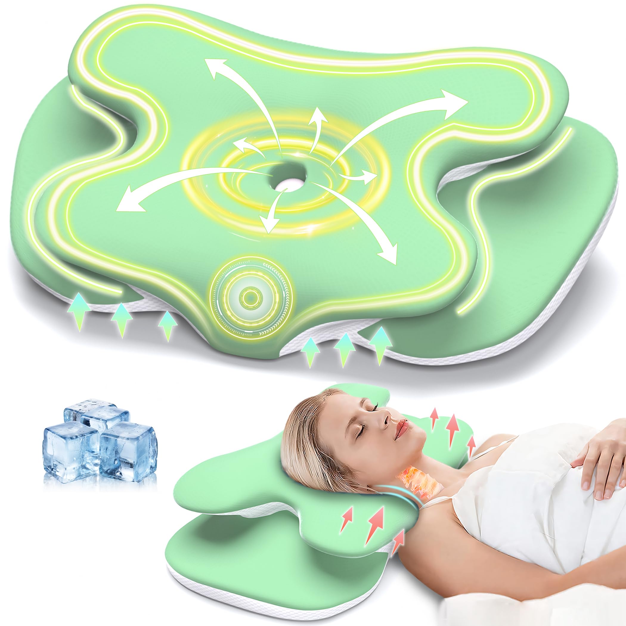 Cervical Pillow for Neck Pain Relief, Ergonomic Pillow for Side Sleeping, Orthopedic Pillow for Back & Stomach Sleepers, Cooling Memory Foam Neck Pillows for Shoulder Pain for Deep Sleep (Green)